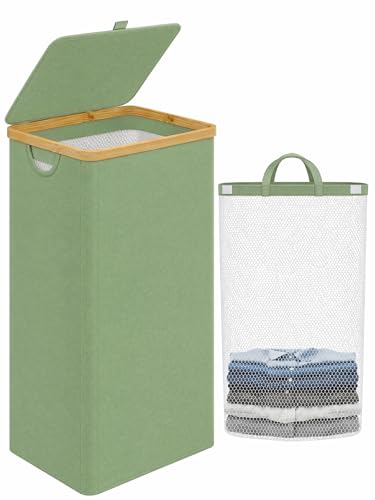 IEGrow Laundry Hamper with Lid,110L Laundry Basket with Mesh Bags,Green - color: Green, size: 110L