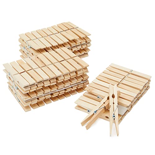 Juvale Wooden Clothespins & Hanging Clips - 100 Pack, 3.9x0.6x0.6in, Natural Wood, Modern - Heavy Duty Laundry Clips for Outdoor Clothesline - Clothespins for Crafts & Photo Displays - color: Natural
