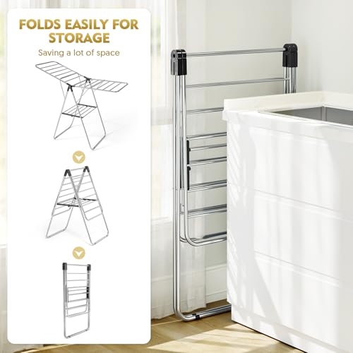 APEXCHASER Large Stainless Steel Clothes Drying Rack - color: Black, size: 2 Wings