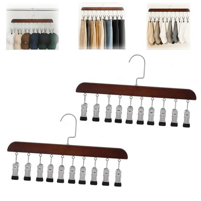 2 Pack Wooden Clip Hanger 360° Swivel Closet Organizer w/10 Clips