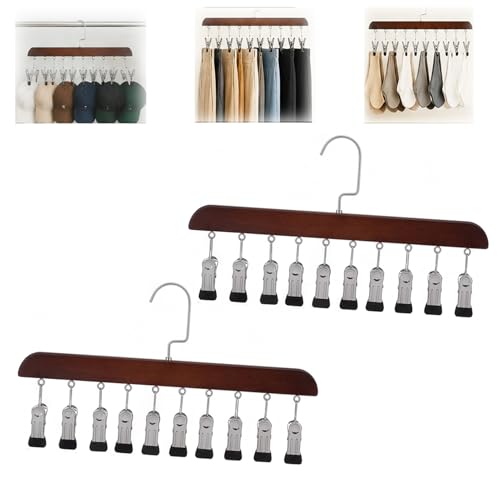 2 Pack Wooden Clip Hanger 360° Swivel Closet Organizer w/10 Clips