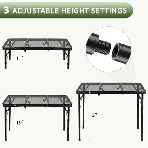 Folding Grill Table, 34"x16" Portable Camping Table with Storage Pocket, Heat Resistant & Waterproof Outdoor Picnic Table, Sturdy Lightweight for Travel Cooking BBQ, Camping, Backyard - size: 34"L x 16"W x 27"H
