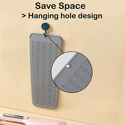 2 Heat Resistant Silicone Mat with Hanging Hole, Straightener Heat Resistant Travel Mat & Pouch for Curling Iron, Flat Iron and Other Hot Hair Styling Tools, 11 x 5 in, Gray - color: Gray, size: 2 Pack