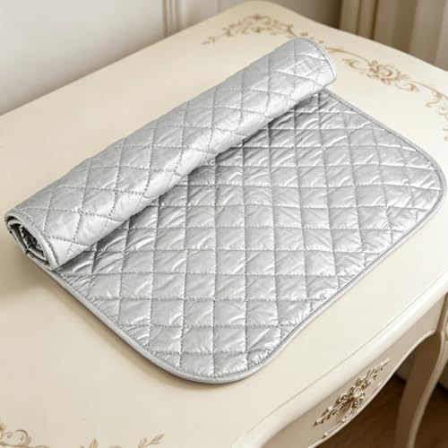 Portable Silver Coated Ironing Pad,31.5 x 18.9 Inch Thick Cotton Heat Resistant Ironing Mat,Non-Slip Quilted Ironing Board Cover for Laundry Room Travel & Home