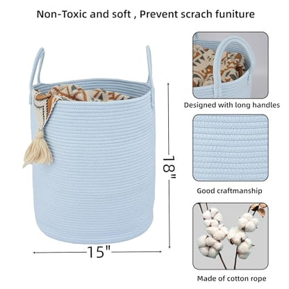 XUANGUO Cotton Rope Laundry Basket Hamper for Clothes, light blue - color: light blue, size: Regular