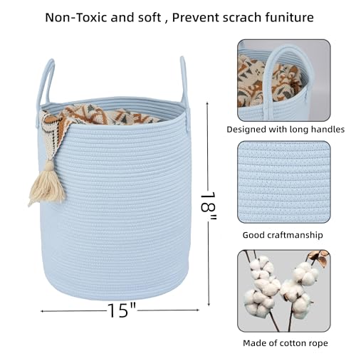 XUANGUO Cotton Rope Laundry Basket Hamper for Clothes, light blue - color: light blue, size: Regular