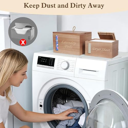 2 Pcs Laundry Pods Container & Dryer Sheet Holder with Window, Walnut Brown - color: Walnut brown