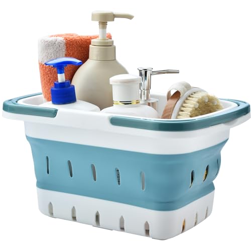 Haundry Portable Shower Caddy Basket, Foldable Caddy Basket with Handles, Collapsible Storage Organizer for Bathroom, Kitchen, College Dorm,Gym (Blue) - color: Blue