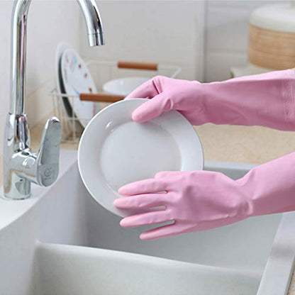 HSL Latex-Free Cleaning Gloves, Cotton Flocked Liner, 2 Pairs, Medium - color: Blue+pink, size: Medium (Pack of 2)