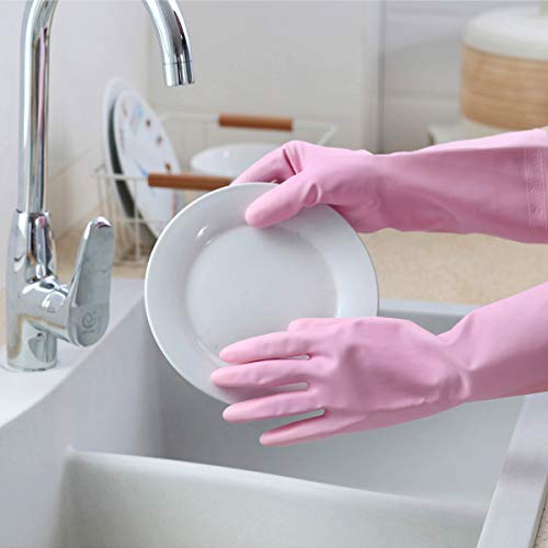 HSL Latex-Free Cleaning Gloves, Cotton Flocked Liner, 2 Pairs, Small - color: Blue+pink, size: Small (Pack of 2)
