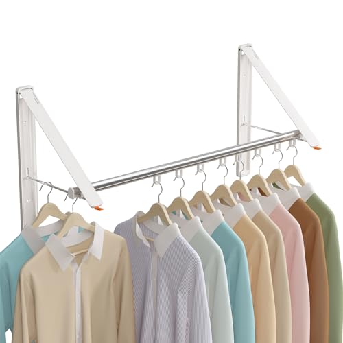 Folding Clothes Hanger Rack Wall mounted for Laundry Clothes Drying Rack - color: White, size: 2 Racks (with Rod)