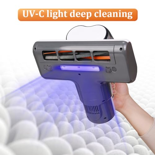 Laymi Mattress Vacuum Cleaner with UV-C Light, 450W Powerful Handheld Bed Vacuum with High Beating Roller Brush, True HEPA Filter, XL Dual Larger Dust Cup for Deep Cleaning of Dust & Pet Hair