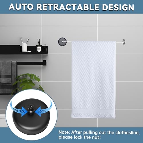 SUS304 Retractable Clothesline with Adjustable Nylon Clothing Rope for Bathroom Laundry Hotels (Black) - size: Black