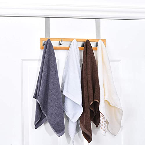 ToiletTree Products Bamboo Stainless Steel Over-the-Door Towel Hooks - Durable Coat, Clothes, and Towel Rack to Use in the Bathroom, Laundry Room, and Closet - 5 Hooks - size: 5 Hook