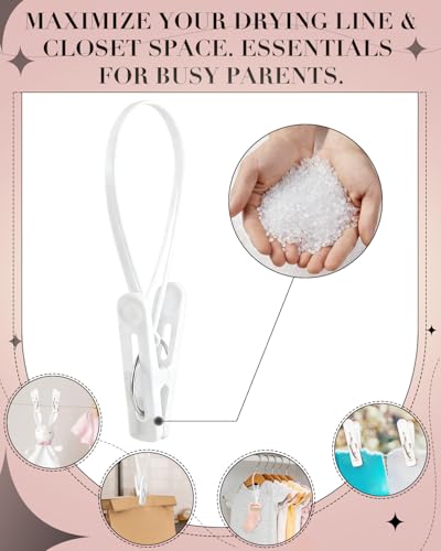50Pcs Multi Purpose Laundry Hanging Clips with Rope, White - Strong Grip Hanging Clips for Baby Hangers, Pants, Socks, Towels & Closet Organization, Multi-Purpose Laundry Drying Hooks - color: 50pack White