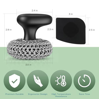 Cast Iron Scrubber Dish Scrub Brush 316 Chainmail Scrubber for Cast Iron - color: Black