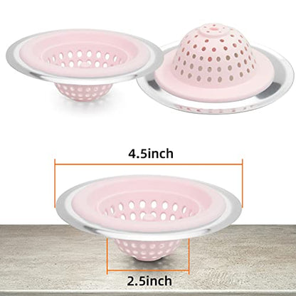 2 PCS Kitchen Stainless Silicone Sink Strainer, 4.5 inch Diameter… (Light Pink) - color: Light Pink