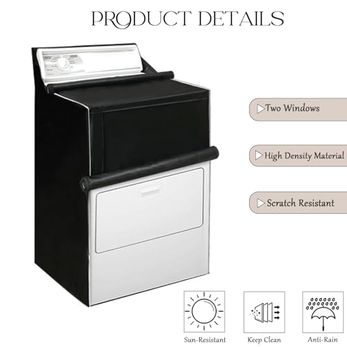 1Pack Washer and Dryer Covers Outdoor Washing Machine Cover for Top and Front Load 420D PU Waterproof Laundry Dryer Cover with Zipper and Storage Bag, W29”x D28”x H43” (Black)