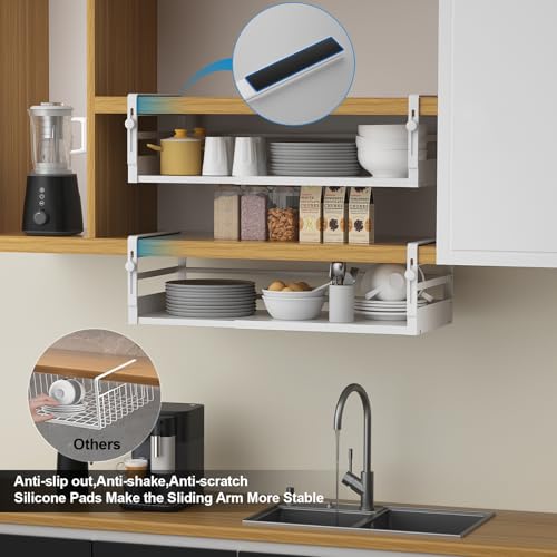 AmonHouseware 2Pack Expandable Under Shelf Storage Basket Organizer,White - color: White