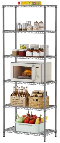 SINGAYE 6 Metal Shelves Wire Shelving Storage Shelf Adjustable Unit Pantry - color: Grey, size: 6 Tier 14"Dx24"Wx72"H