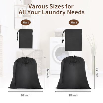 OTraki 2 Pack Washable Travel Laundry Bag 20x24 inch Heavy Duty Laundry Bags with Handles Dirty Clothes Drawstring Laundry Hamper Liner Bag Drying Do Not Exceed 176℉ Black