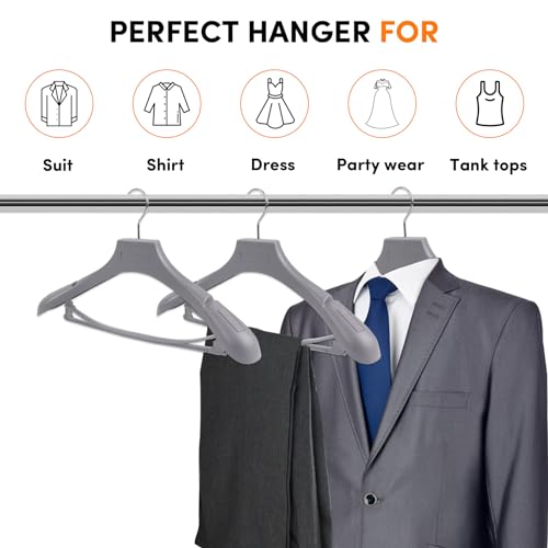 DEDU Suit Hangers for Men 20 Pack, Grey Coat Hangers Extra Wide Non Slip Width 17.7", Thick Plastic with Pants Bar & Metal Hook - color: Gray, size: 20 Pack