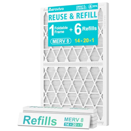 Refillable 14x20x1 Air Filter MERV 8, Reusable Frame & 6 Refills - size: 14" x 20" x 1"