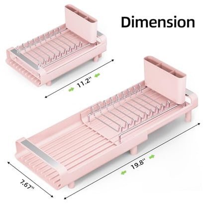 TOOLF Small Dish Drying Rack, Expandable and Space-Saving, Pink - color: Pink