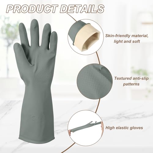 uxcell Rubber Cleaning Gloves, Reusable Household Dishwashing Long Rubber Gloves with Non-slip Grip - color: Grey, size: Medium