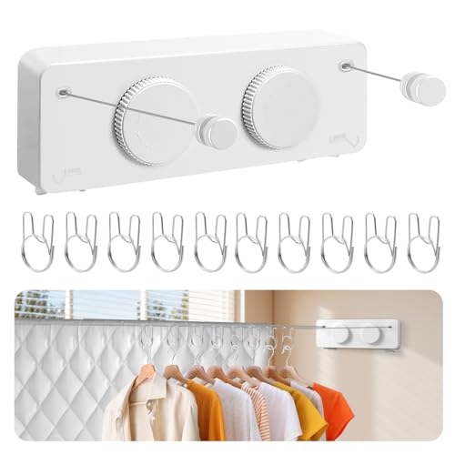 Retractable Clothesline Indoor, Non-Sagging Outdoor Clothes Line Retracting, 16.7 Ft Heavy Duty Clothes Drying Laundry Line, Wall Mounted Stainless Steel Clothesline for Balconies (Double line-White) - color: Double Line-white