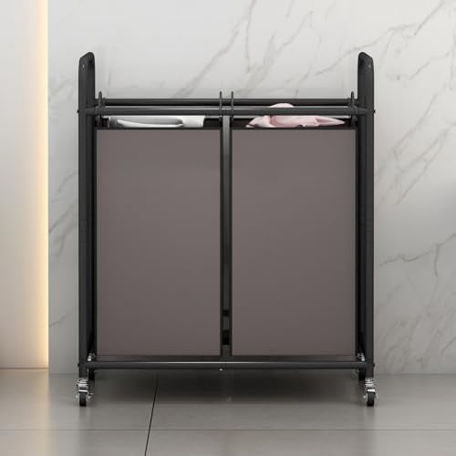 SUOERNUO Laundry Hamper with Lockable Wheels and 2 Removable Bags - color: Brown