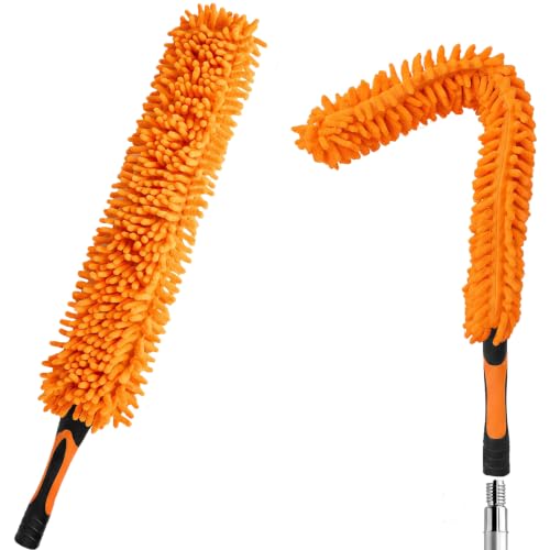 Chenille Duster with Bendable Head – Washable Ceiling Fan Duster for High Ceilings, Blinds, and Furniture – Universal Thread Fit for Easy Cleaning, Orange - color: Chenille