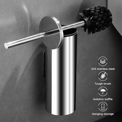 Chrome-Plated Wall-Mounted Stainless Steel Toilet Brush and Holder - color: Chrome