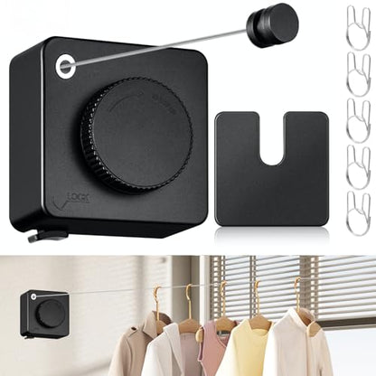 Retractable Clothesline Indoor, Non-Sagging Clothes Line Retracting Outdoors,15.6Ft Heavy Duty Clothes Drying Laundry Line, Wall Mounted Clothesline (Black) - color: Black-15.6ft
