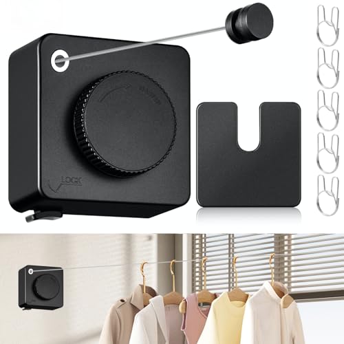 Retractable Clothesline Indoor, Non-Sagging Clothes Line Retracting Outdoors,15.6Ft Heavy Duty Clothes Drying Laundry Line, Wall Mounted Clothesline (Black) - color: Black-15.6ft