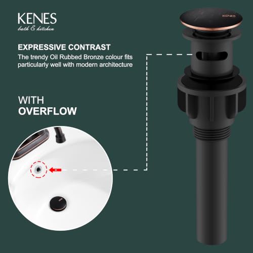 KENES 2 Pack Oil Rubbed Bronze Pop Up Bathroom Sink Drain with Overflow - color: Oil-rubbed Bronze X 2, size: Big Pop up Cap (With Overflow)
