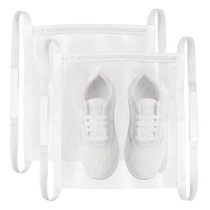 2 Pack Sneaker Dryer Bag 15.7x15.7 Inch Dry Net Bag for Dryer with Zipper and Strap for Shoes, White Large HoneyComber Mesh Bags for Washing Machine
