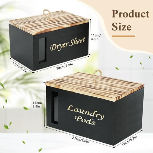 2 Pcs Laundry Pods Container & Dryer Sheet Holder with Window, Black - color: Black