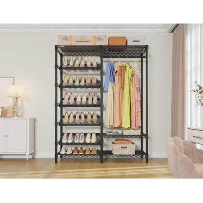 VIPEK S20 Heavy Duty Clothes Rack with 7-Tiers Shoe Shelves, Black - color: Black, size: S20
