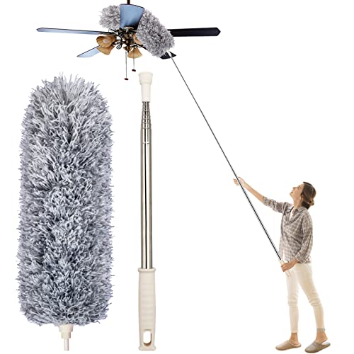 Microfiber Feather Duster, High Ceiling Fans with 30-100 Inch Pole, Gray - color: Gray