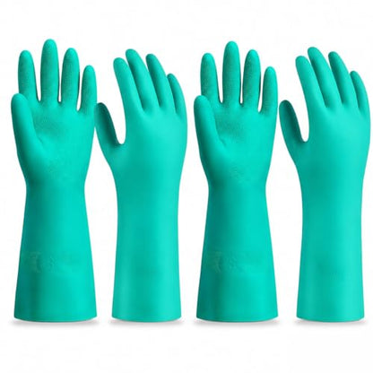 15 Mil Chemical Resistant Nitrile Gloves, Latex free Durable Cleaning Gloves, Resist Acid, Alkali, Solvent and Oil - color: 2 Pair-green, size: Medium