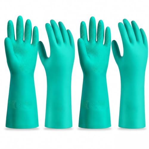 15 Mil Chemical Resistant Nitrile Gloves, Latex free Durable Cleaning Gloves, Resist Acid, Alkali, Solvent and Oil - color: 2 Pair-green, size: Medium