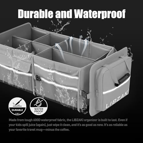 LIBZAKI Oversize 4 in 1 Car Trunk Storage Organizer, Multi Compartment Collapsible Trunk Storage Box with Cooler Bag for Car Truck SUV-Gray - color: Gray, size: Oversize