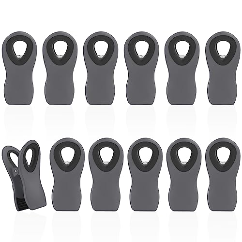 12 Pack Chip Clips, Bag Clips for Food, Magnetic Sealers for Chips and Other Food, Plastic Bag Clip for Kitchen, Fridge, Clothes, Sewing and Artwork (Grey) - color: Grey