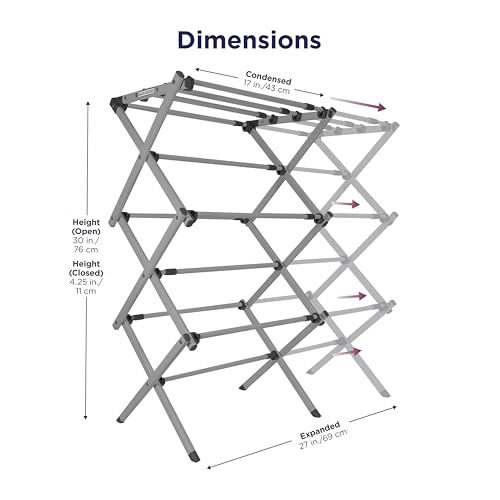 BLACK+DECKER Space Saving 3-Tier Expandable Clothes Drying Rack, Foldable Laundry Rack for Indoor Air Drying, Rust Resistant Steel, 24.6 Ft Drying Space, Silver - color: Silver