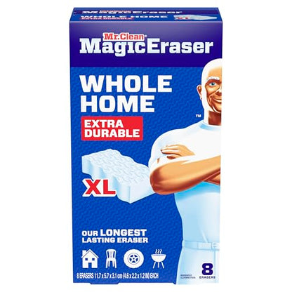 Mr. Clean Magic Eraser Sponge, All Purpose Cleaner, Long Lasting Cleaning Scrubber, Wall, Sneaker, Oven, Kitchen, Bathroom, Shower Cleaner, Cleaning Supplies, Whole Home Extra Durable XL, 8ct - size: 8 Count
