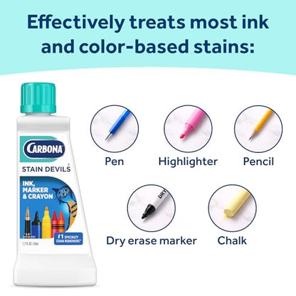 Carbona Stain Devils #3 (1.7 Fl Oz), Targeted Spot Cleaner for Ink, Marker & Crayon Stains, Safe on Skin & Washable Fabrics - size: 1.7 Fl Oz (Pack of 1)