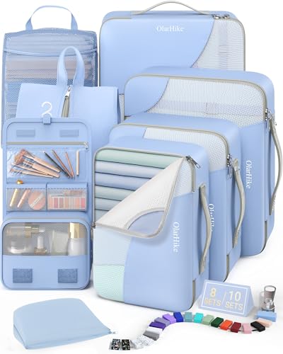 OlarHike 8 Set Packing Cubes for Travel,Gifts for Women Mom,Anti-Tearing Suitcase Organizer,with Over 1000 pcs Mesh Holes,Vacation Essentials & Accessories for Cruise Ship - color: 07 Light Blue
