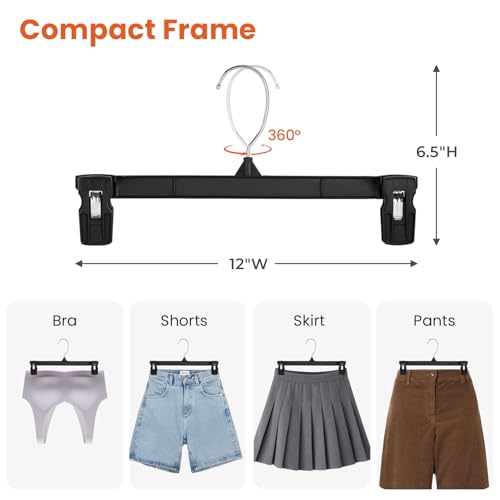 HOUSE DAY Black Pants Hangers with Clips 30 Pack, 12 Inch Skirt Hangers - color: 12"-black, size: 30 Pack