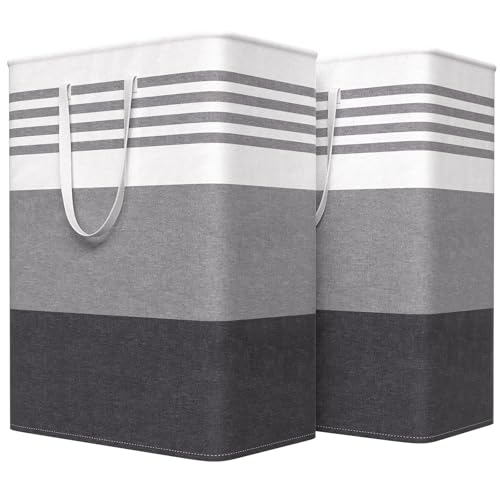 WOWBOX 2 Pack Laundry Baskets, Collapsible Dirty Clothes Laundry Hampers - color: Grey, size: 125L